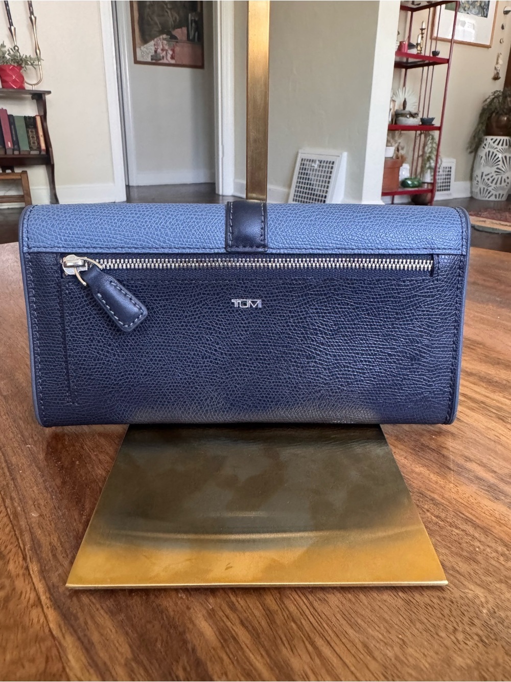 TUMI Continental Wallet Two-Tone Blue Leather Silver Hardware Navy Cornflower - Picture 2 of 10